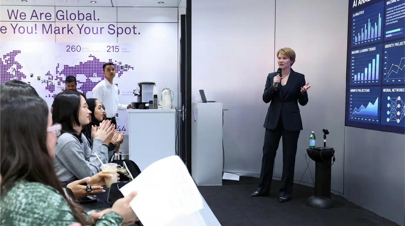 Iryna Avrutova speaking at Qatar Web Summit 2025