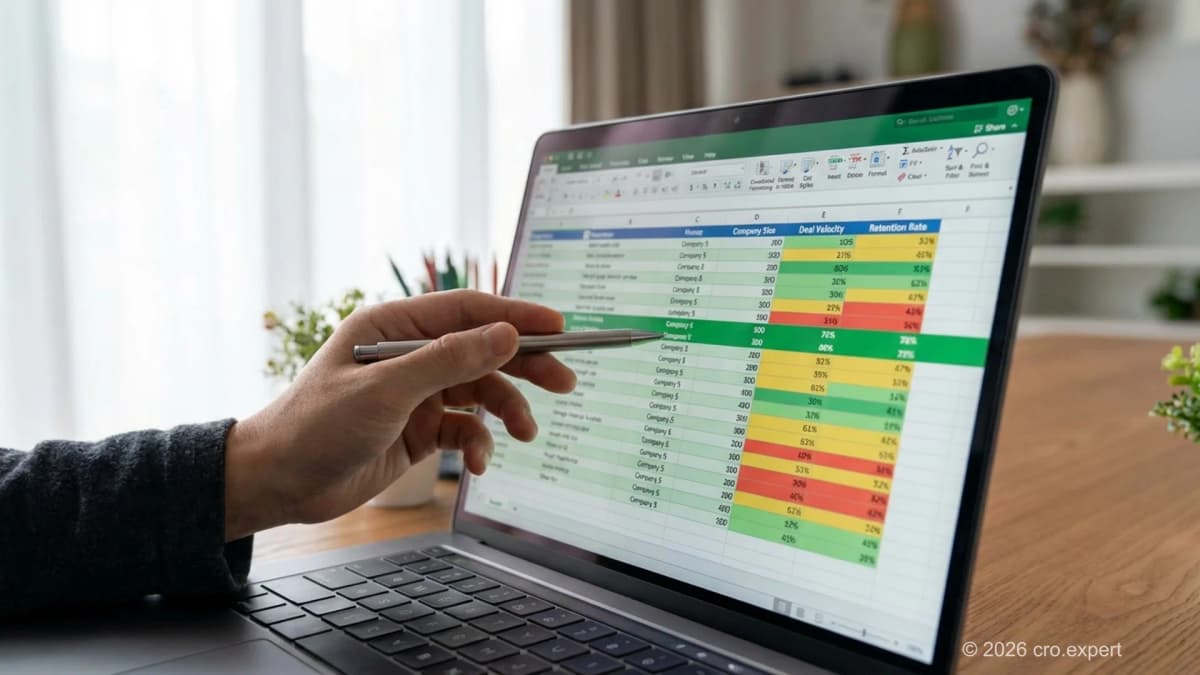 Sales leader reviewing ICP data analysis on a laptop in a modern office setting