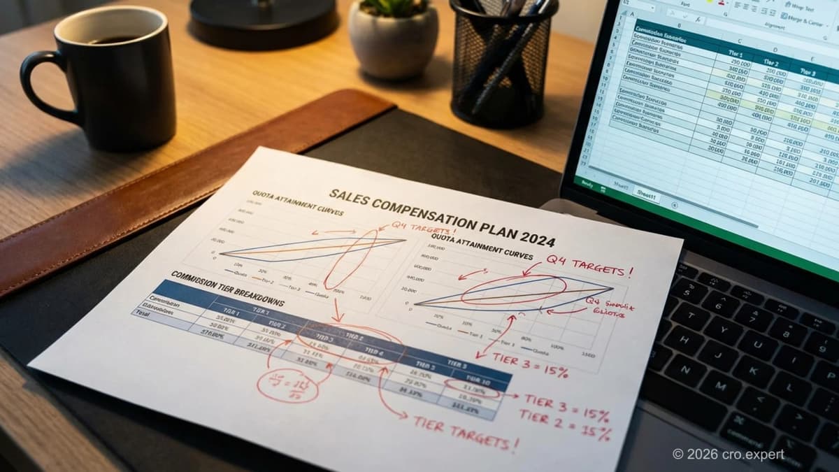 Sales compensation plan accelerator structure and quota attainment curve for enterprise AE teams