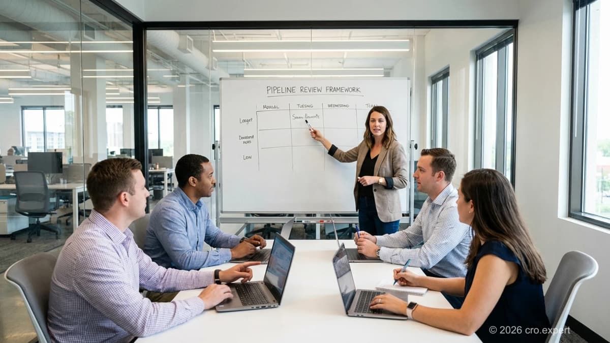 B2B founder reviewing sales pipeline data on laptop before deciding to hire first sales manager