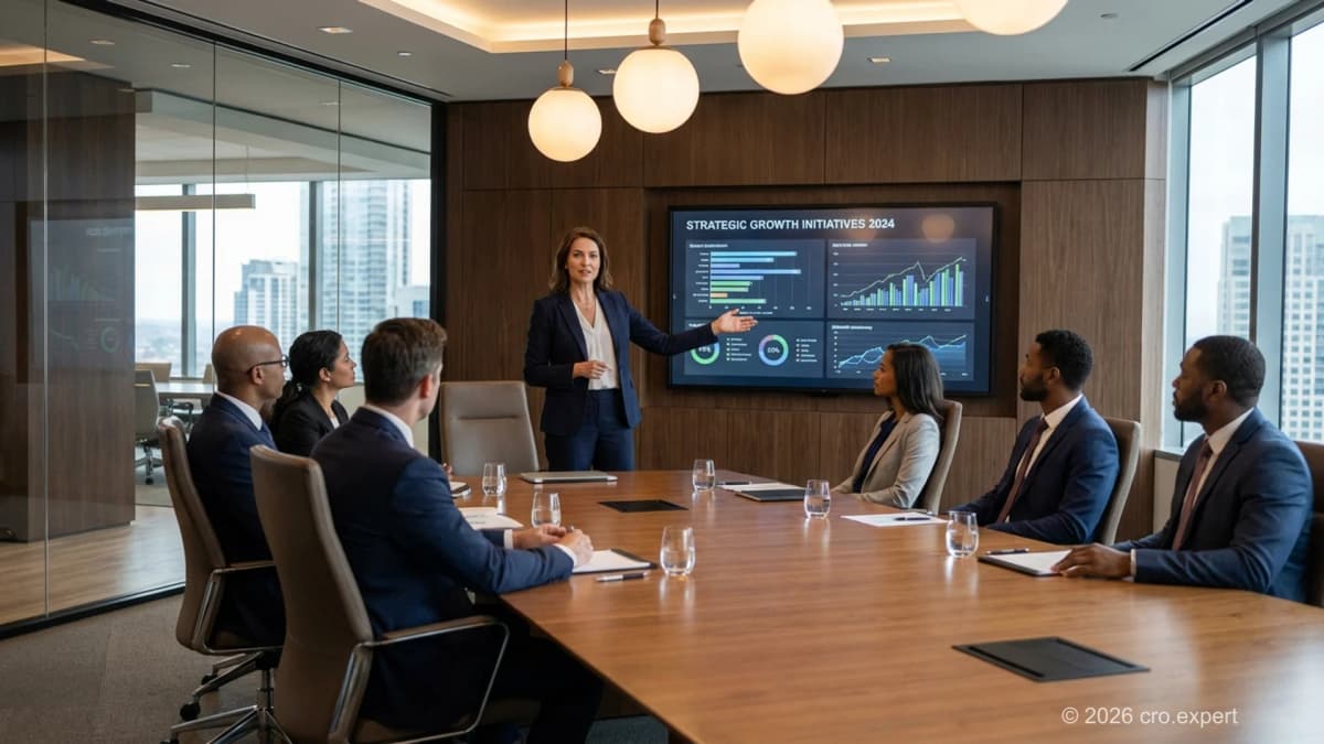 Chief Revenue Officer presenting 90-day revenue strategy to executive team