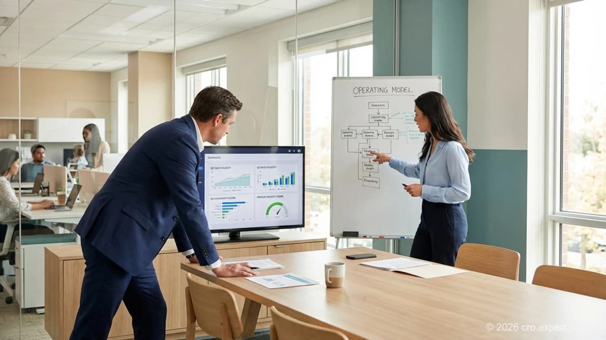 Middle managers in sales leading a weekly coaching and deal review session