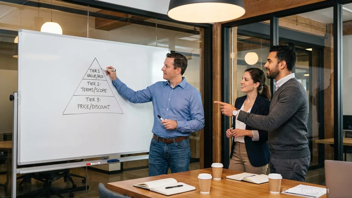Sales team training session on pricing guardrails and enterprise negotiation skills in a modern conference room